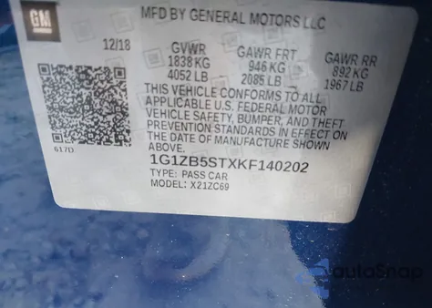 2019 Chevrolet Malibu 1Ls from USA, damaged, VIN 1G1ZB5STXKF140202